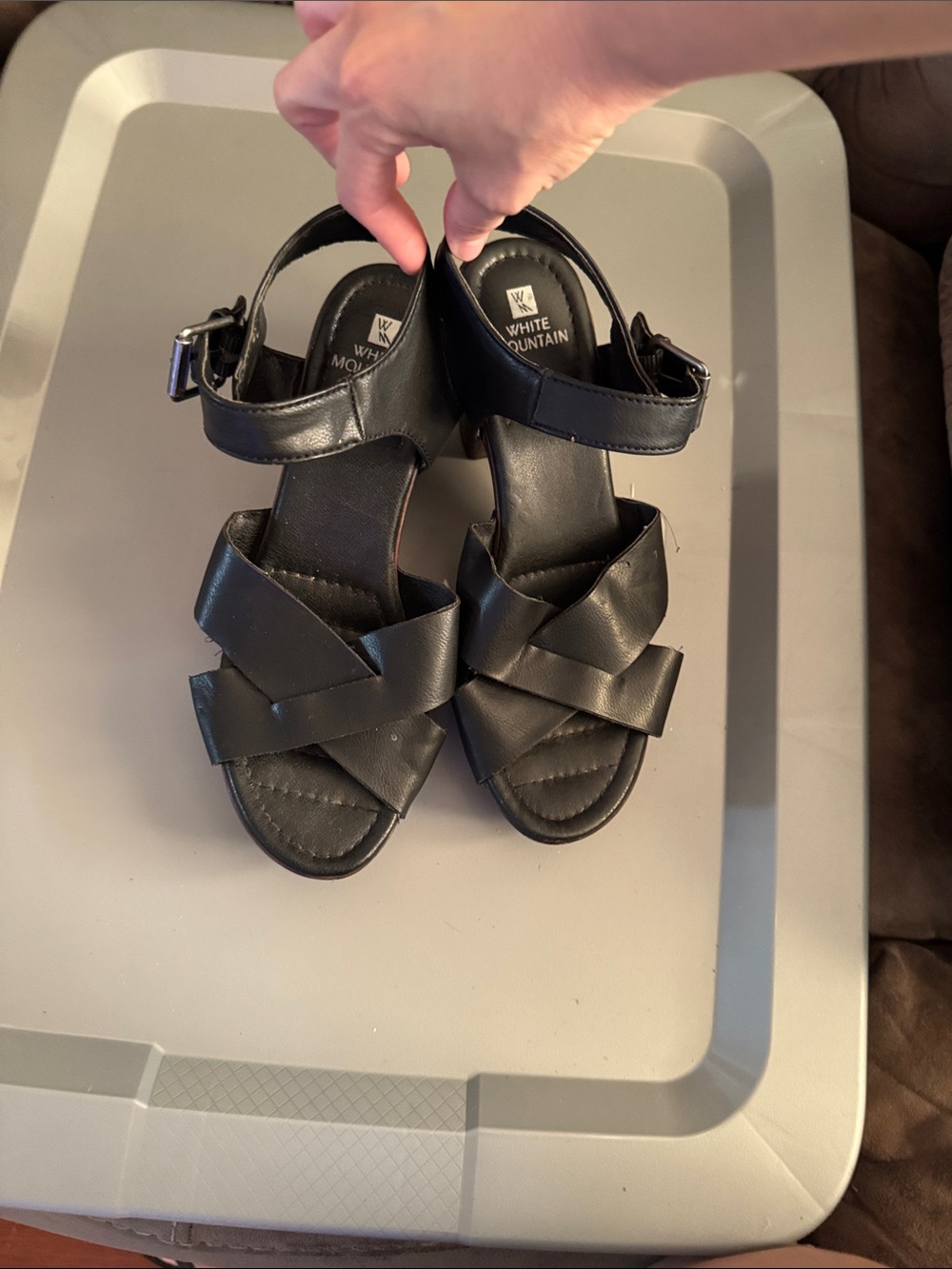 White Mountain Black Strappy Ankle-Buckle Sandals